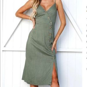 Green High Side Slit Midi Dress